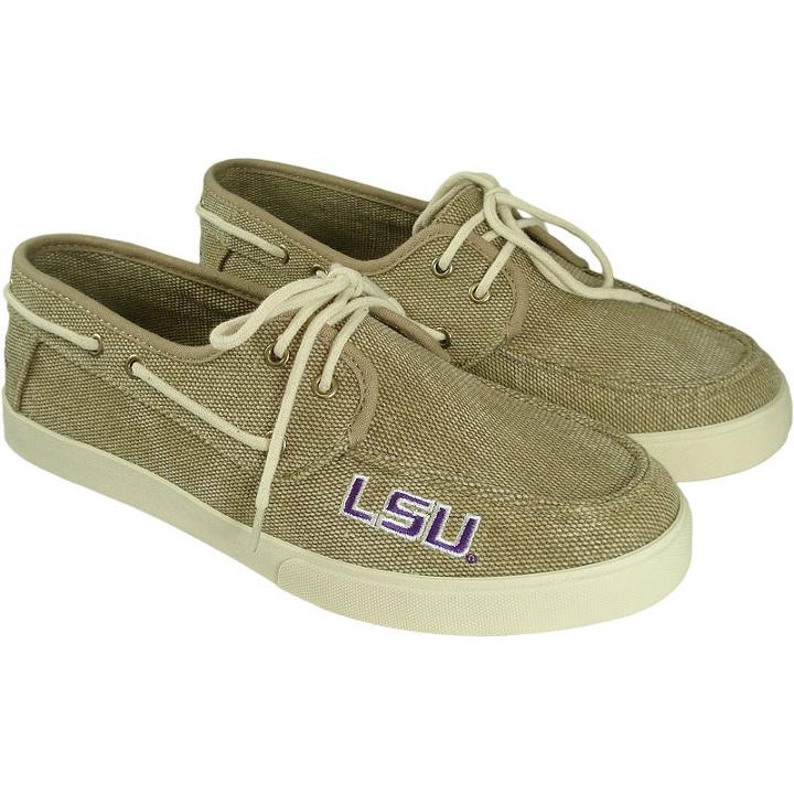 Men's Lsu Tigers Captain Boat Shoes, Size: 10, Beig/green (beig/khaki)