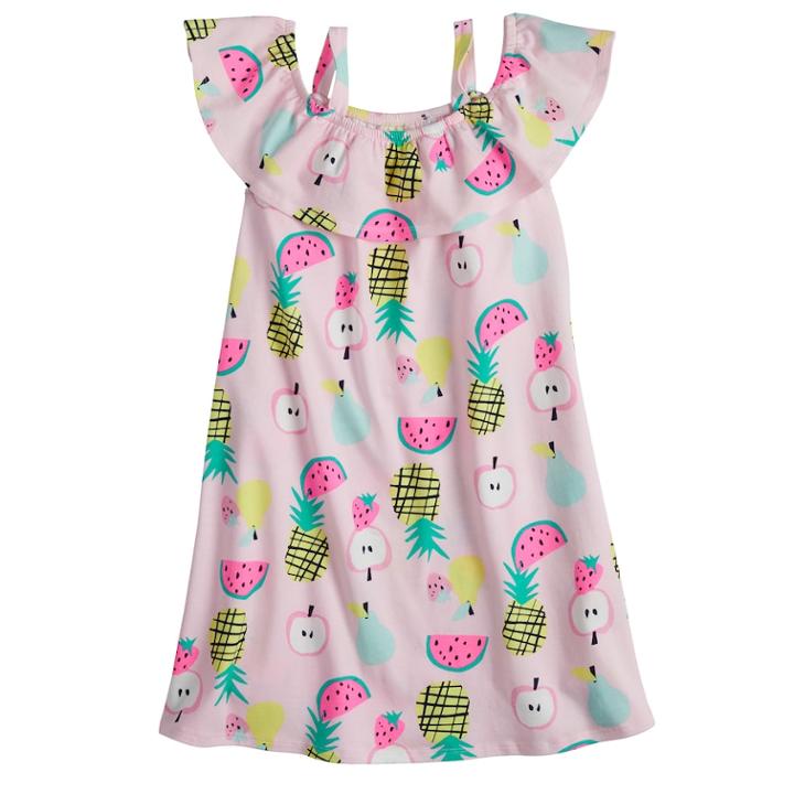 Girls 4-10 Jumping Beans&reg; Ruffle Top Fruit Print Off-shoulder Dress, Size: 4, Brt Pink