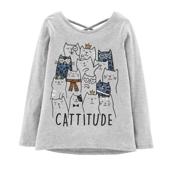 Girls 4-14 Carter's Cattitude Graphic Tee, Size: 4-5, Light Grey