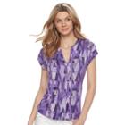 Women's Dana Buchman Printed Splitneck Top, Size: Xs, Purple