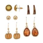 Gold Tone Nickel Free Pumpkin Drop & Stud Earring Set, Women's, Multicolor