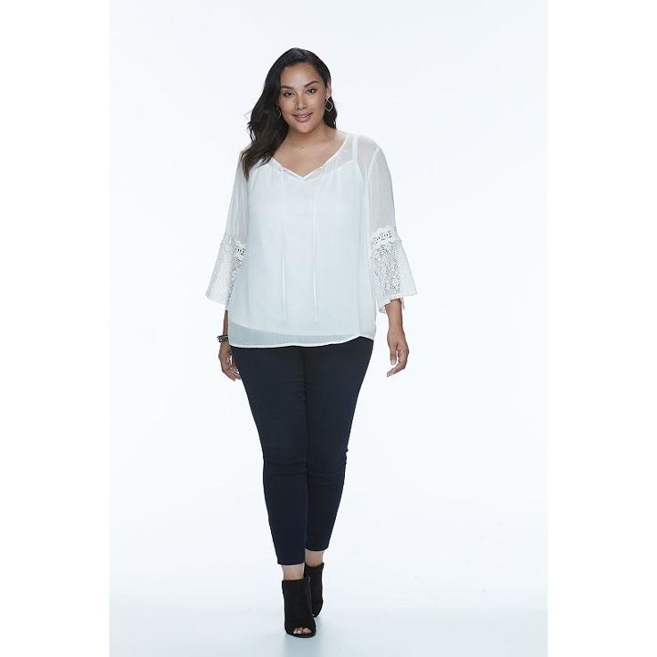 Plus Size Apt. 9&reg; Lace Gauze Top, Women's, Size: 3xl, White Oth