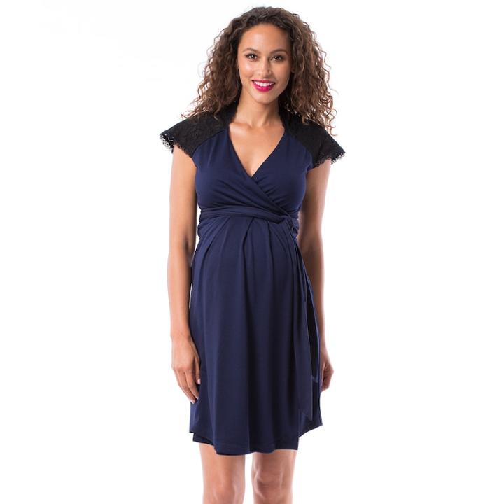 Maternity Pip & Vine By Rosie Pope Lace Wrap Dress, Women's, Size: M-mat, Dark Blue