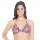 Mix And Match Striped Ruffle-trim Halter Bikini Top, Teens, Size: Large, Med Orange
