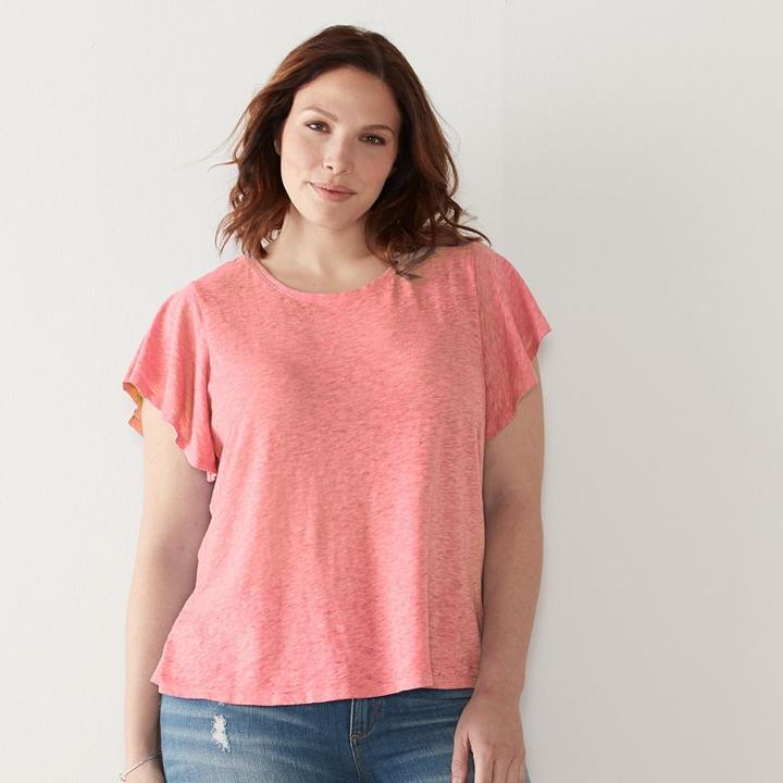Plus Size Sonoma Goods For Life&trade; Slubbed Flutter Tee, Women's, Size: 1xl, Lt Orange