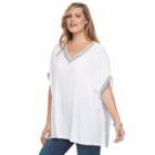 Plus Size Design 365 Ribbon-trim Poncho Top, Women's, Size: 2xl, White