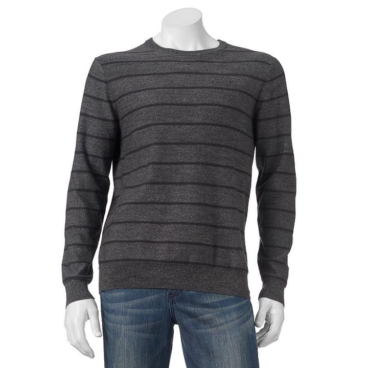Men's Sonoma Goods For Life&trade; Striped Crewneck Sweater, Size: Xxl, Dark Grey