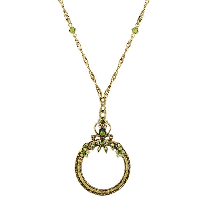 1928 Simulated Crystal & Bead Circle Pendant Necklace, Women's, Size: 30, Green