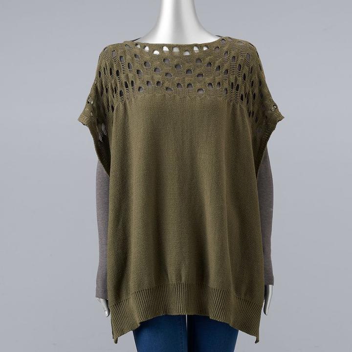 Simply Vera Vera Wang Lace Knit Stitch Poncho, Women's, Med Green