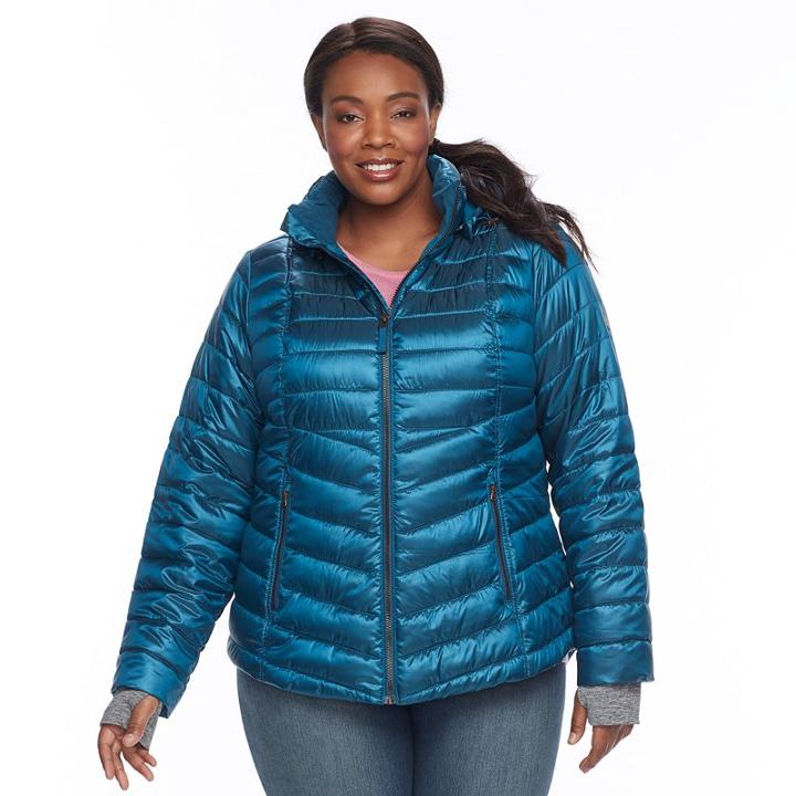 Plus Size Tek Gear Hooded Puffer Jacket, Women's, Size: 3xl, Turquoise/blue (turq/aqua)