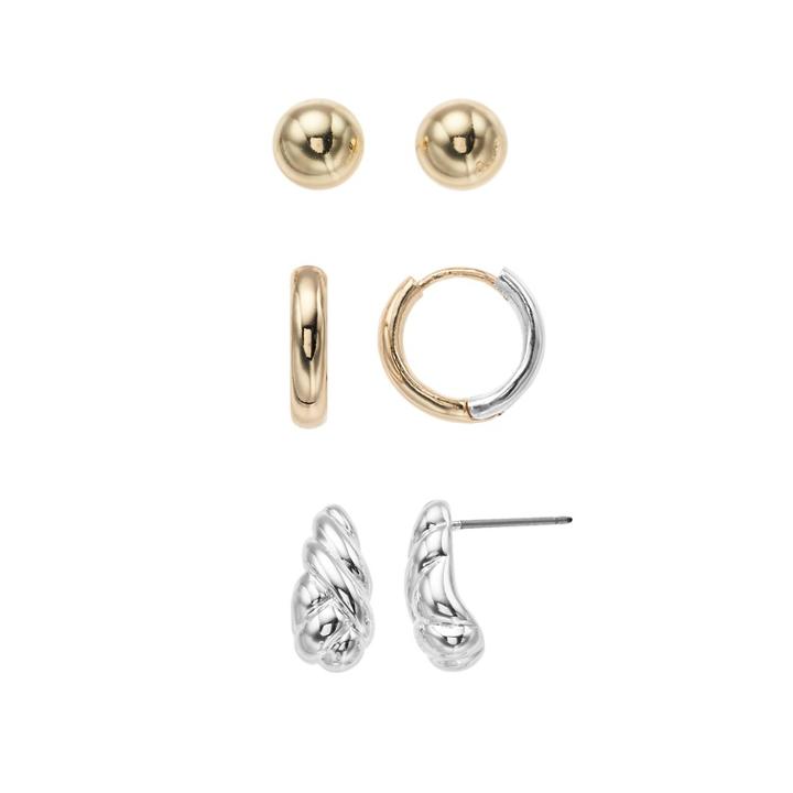 Napier Two Tone Stud & Hoop Earring Set, Women's, Multicolor