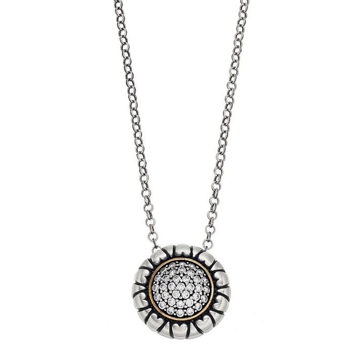 Adora Two Tone Sterling Silver Cubic Zirconia Circle Pendant, Women's, Size: 18, White