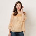 Women's Lc Lauren Conrad Printed Smocked Peasant Top, Size: Large, White