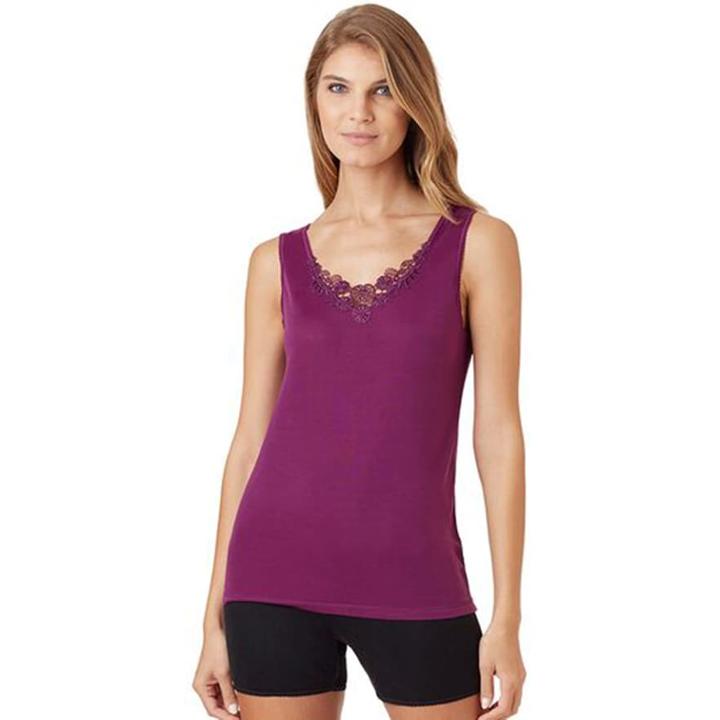 Plus Size Cuddl Duds Softech Venice Lace-trim Tank, Women's, Size: 2xl, Med Purple