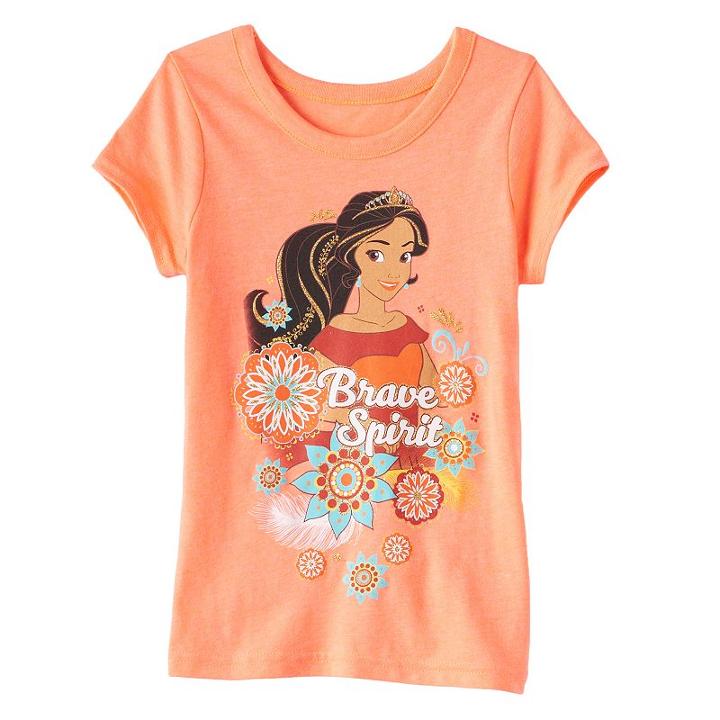 Disney's Elena Of Avalor Girls 4-6x Brave Spirit Glitter Tee, Girl's, Size: 6, Orange Oth