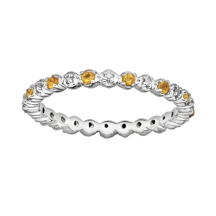 Stacks And Stones Sterling Silver Citrine And Diamond Accent Stack Ring, Women's, Size: 5, Orange