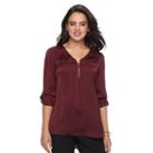 Women's Apt. 9&reg; Zipper Accent Satin Top, Size: Xxl, Red