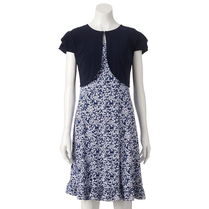 Women's Perceptions Floral Shift Dress & Jacket Set, Size: Regular, Dark Blue
