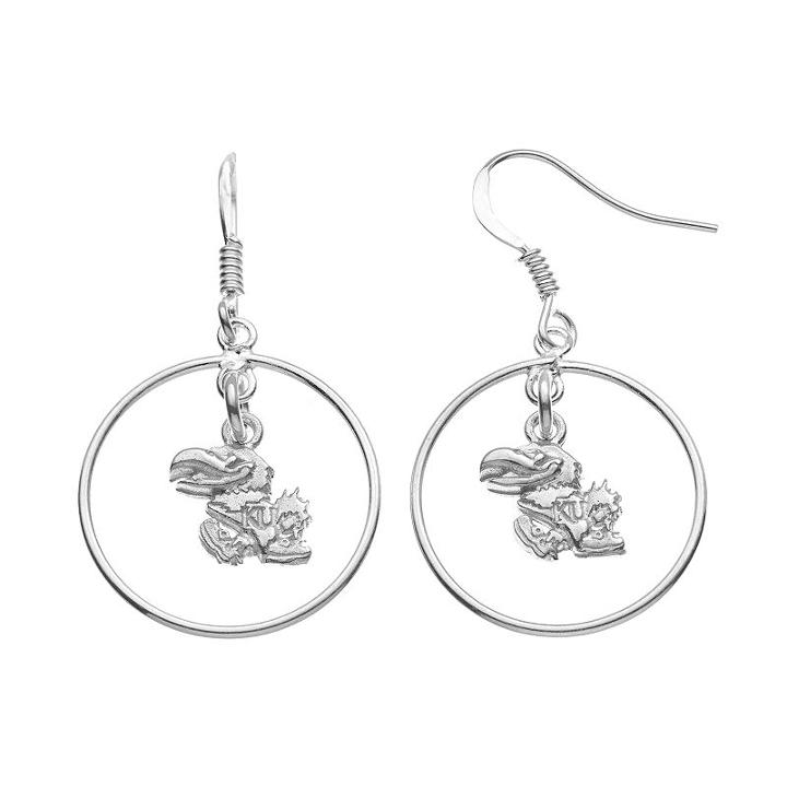 Dayna U Kansas Jayhawks Sterling Silver Logo Charm Hoop Drop Earrings, Women's, Grey