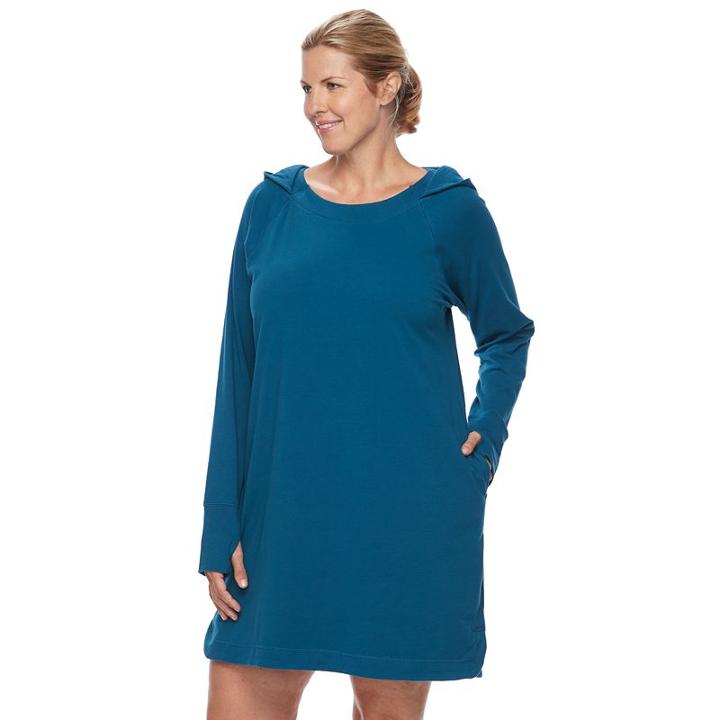 Plus Size Tek Gear&reg; Hooded Long Sleeve Dress, Women's, Size: 2xl, Turquoise/blue (turq/aqua)