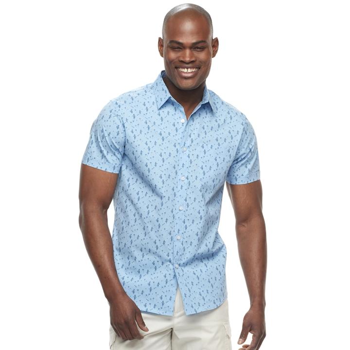 Men's Apt. 9&reg; Slim-fit Patterned Stretch Button-down Shirt, Size: Small Slim, Med Blue