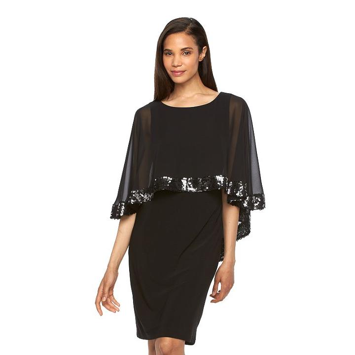 Women's Scarlett Sequin Capelet Sheath Dress, Size: 4, Black