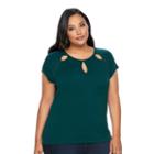 Plus Size Jennifer Lopez Embellished Cutout Tee, Women's, Size: 2xl, Dark Green