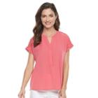 Women's Croft & Barrow&reg; Embroidered Splitneck Crepe Top, Size: Medium, Brt Red