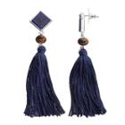 Chaps Simulated Tiger's Eye Nickel Free Blue Tassel Drop Earrings, Women's, Multicolor
