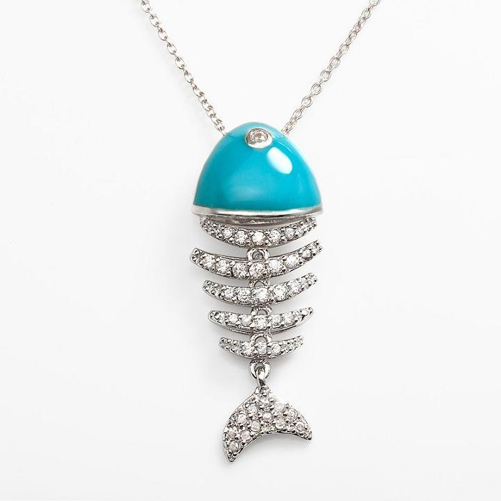 Sophie Miller Sterling Silver Cubic Zirconia Fish Pendant, Women's, Size: 16, Blue