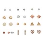 Mudd&reg; Nickel Free Heart, Pyramid & Round Stud Earring Set, Women's, Multicolor