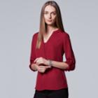 Petite Simply Vera Vera Wang Abstract Print Blouse, Women's, Size: Xs Petite, Dark Red