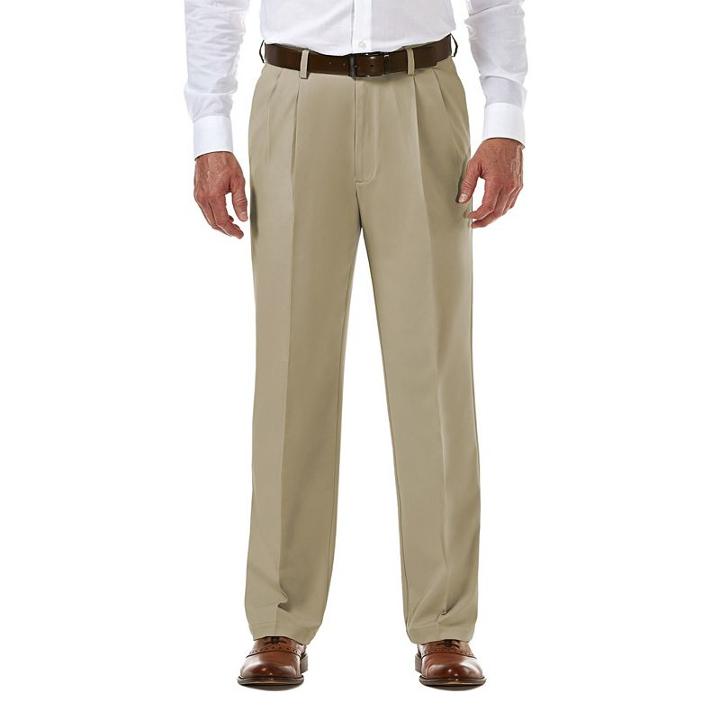 Men's Haggar&reg; Cool 18&reg; Pro Classic-fit Wrinkle-free Pleated Expandable Waist Pants, Size: 42x32, Beige Oth