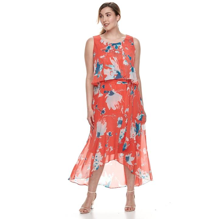 Plus Size Chaya High-low Maxi Dress, Women's, Size: 14 W, Brt Orange
