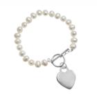 Sterling Silver Freshwater Cultured Pearl Heart Toggle Bracelet, Women's, White