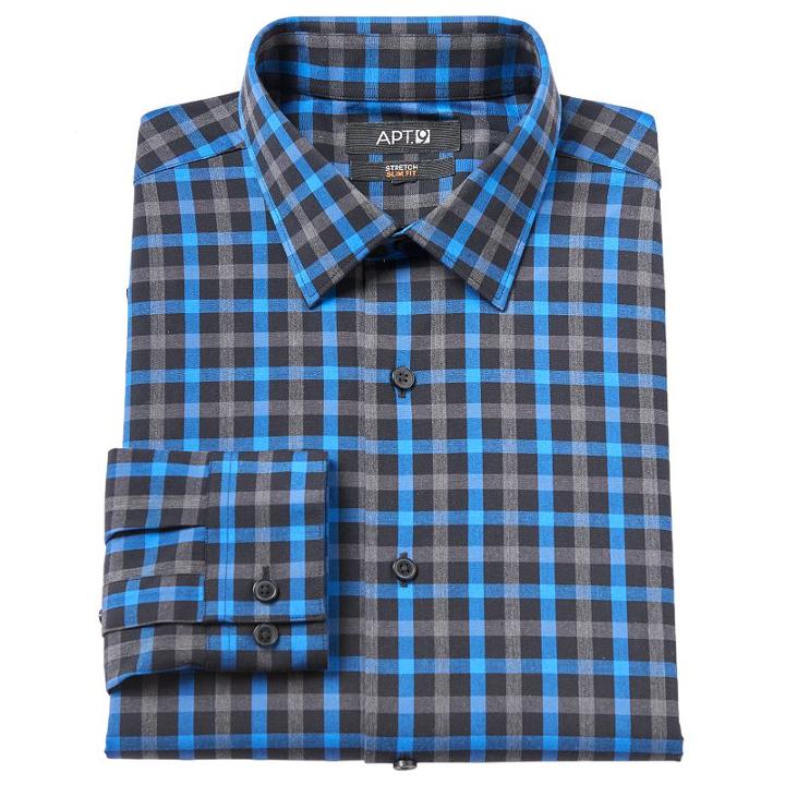 Men's Apt. 9&reg; Slim-fit Plaid Stretch Dress Shirt, Size: 15-32/33, Brt Blue