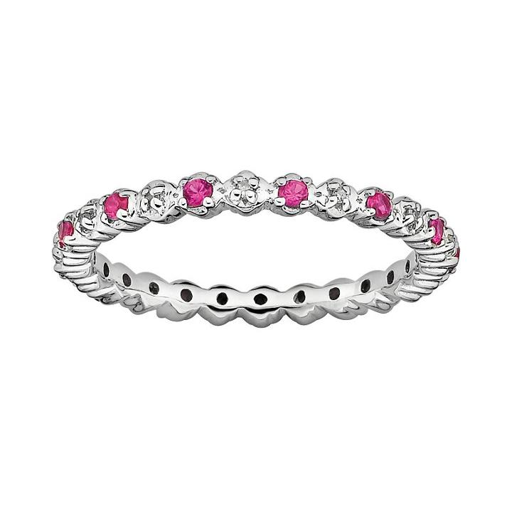 Stacks And Stones Sterling Silver Lab-created Ruby And Diamond Accent Stack Ring, Women's, Size: 6, Red