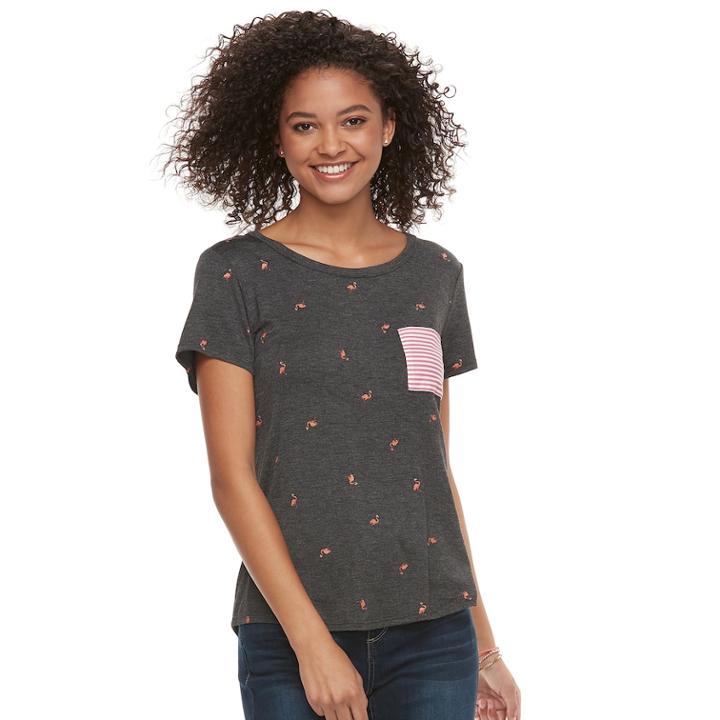 Juniors' Neon Soul Printed & Striped Pocket Tee, Teens, Size: Xl, Dark Grey