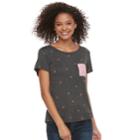 Juniors' Neon Soul Printed & Striped Pocket Tee, Teens, Size: Xl, Dark Grey