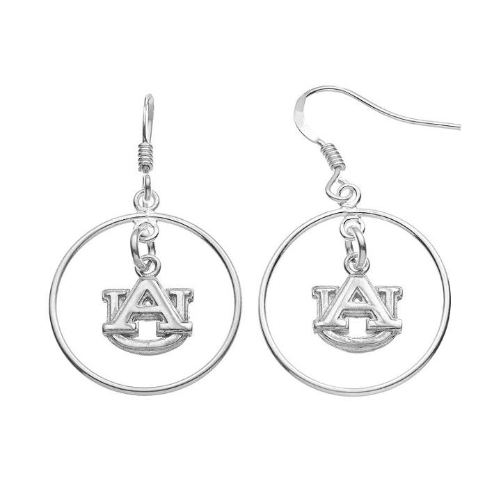 Dayna U Auburn Tigers Sterling Silver Logo Charm Hoop Drop Earrings, Women's, Grey
