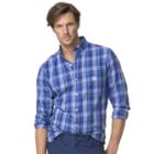 Men's Chaps Plaid Twill Button-down Shirt, Size: Medium, Blue