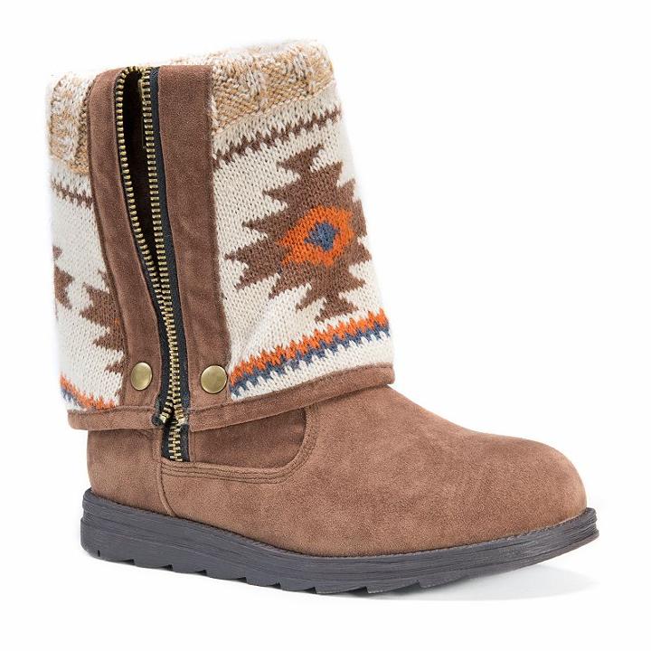 Muk Luks Demi Women's Water-resistant Boots, Girl's, Size: 8, Beig/green (beig/khaki)