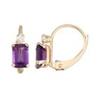 10k Gold Emerald-cut Amethyst & White Zircon Leverback Earrings, Women's, Purple