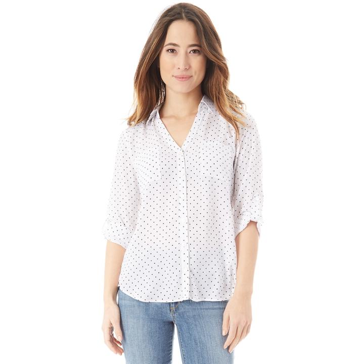 Juniors' Iz Byer Roll-tab Shirt, Teens, Size: Large, White Black Dots