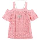 Girls 7-16 Speechless Crochet Overlay Cold Shoulder Tunic Top With Butterfly Necklace, Size: Xl, Light Pink
