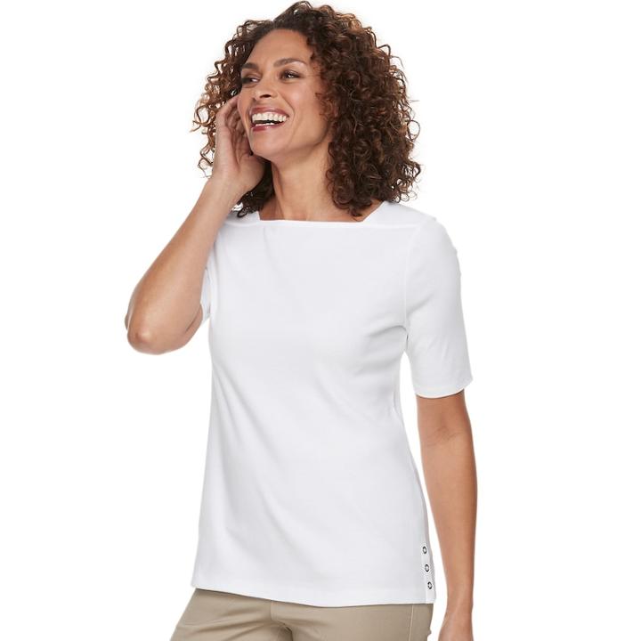 Women's Croft & Barrow&reg; Print Button-hem Squareneck Top, Size: Xl, White