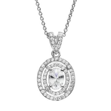 The Silver Lining Cubic Zirconia Silver Tone Oval Halo Pendant Necklace, Women's, Size: 18, White