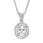 The Silver Lining Cubic Zirconia Silver Tone Oval Halo Pendant Necklace, Women's, Size: 18, White