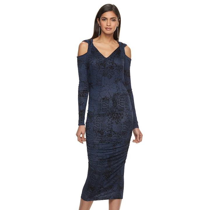 Women's Jennifer Lopez Ruched Cold-shoulder Sheath Dress, Size: Medium, Dark Blue