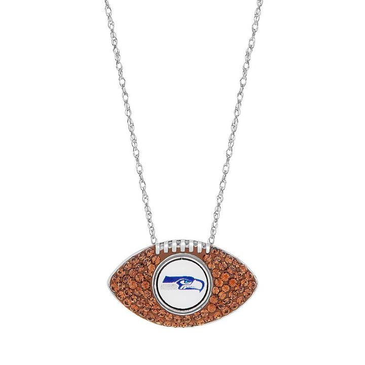 Sterling Silver Crystal Seattle Seahawks Football Pendant, Women's, Brown